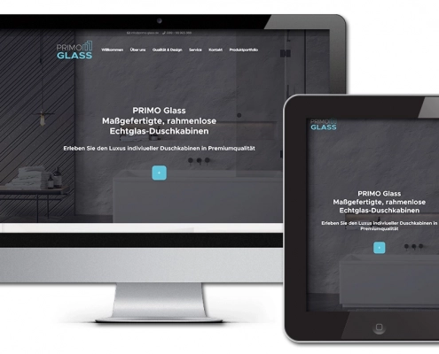 Projekt: Responsive Website für PRIMO Glass GmbH - Bild von Ansichten Desktop und Tablet