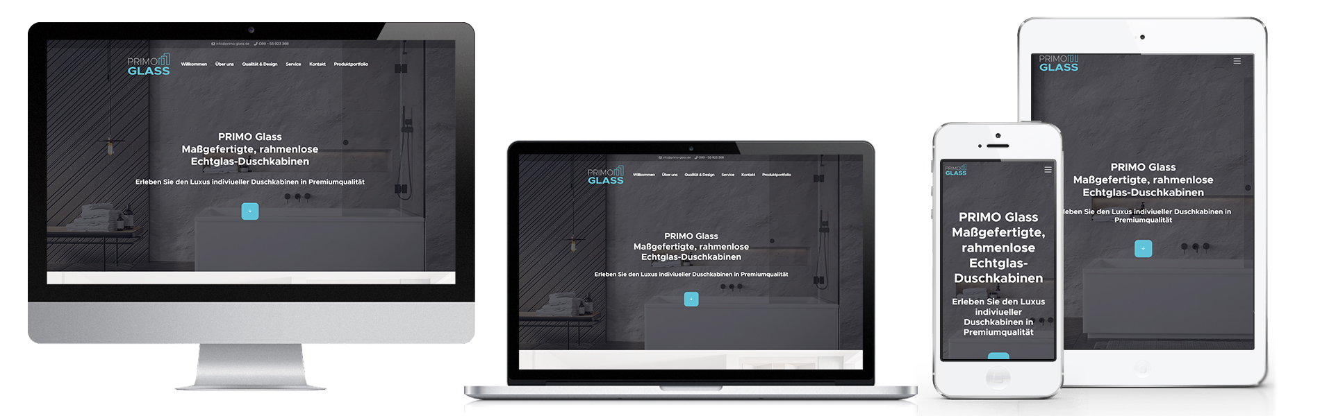 Projekt: Responsive Website für PRIMO Glass GmbH - Bild von verschiedenen Ansichten