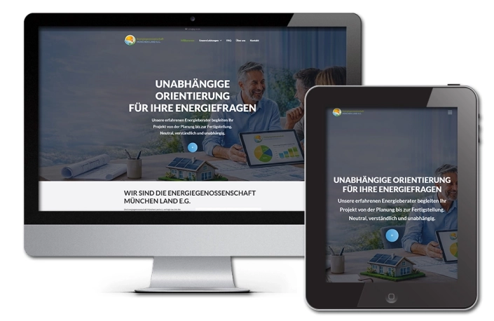 kel-projekt-energiegenossenschaft-muenchen-land-03 Projekt: Responsive Website für Energiegenossenschaft München Land e.G. - Abbildnug von Ansichten Desktop und Tablet